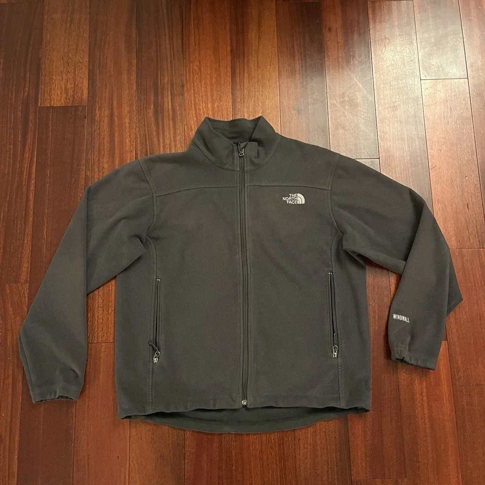 The North Face Jacket Men Large Gray Windwall Softshell Fleece Lined Full Zip *
